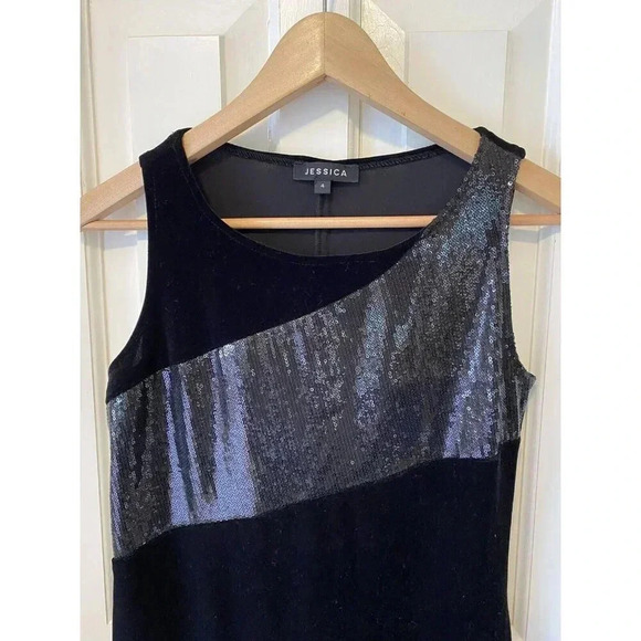 Jessica Vintage Velvet Sequin Bodycon Mini Dress Black Y2K 90's Cocktail Event - Picture 2 of 9
